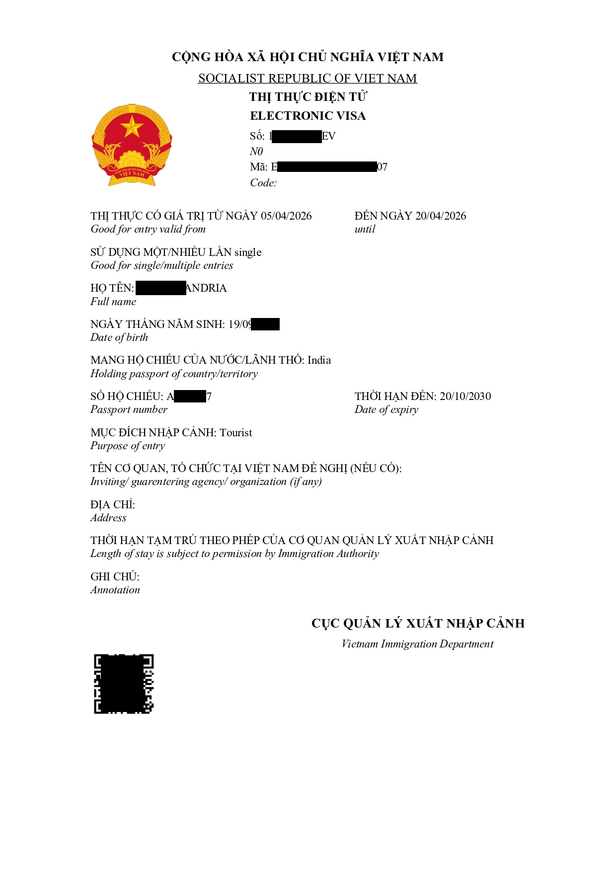 Vietnam Tourist visa success by ATSOL VISA