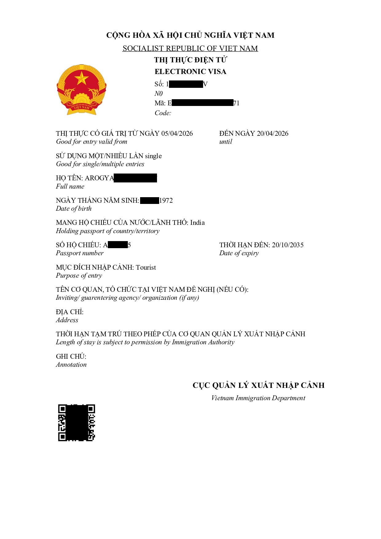 Vietnam Tourist visa success by ATSOL VISA