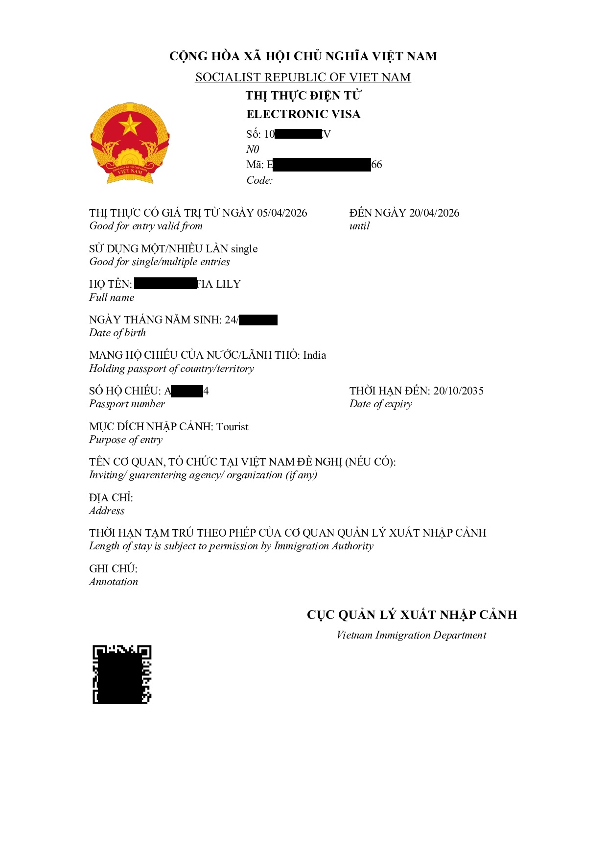 Vietnam Tourist visa success by ATSOL VISA