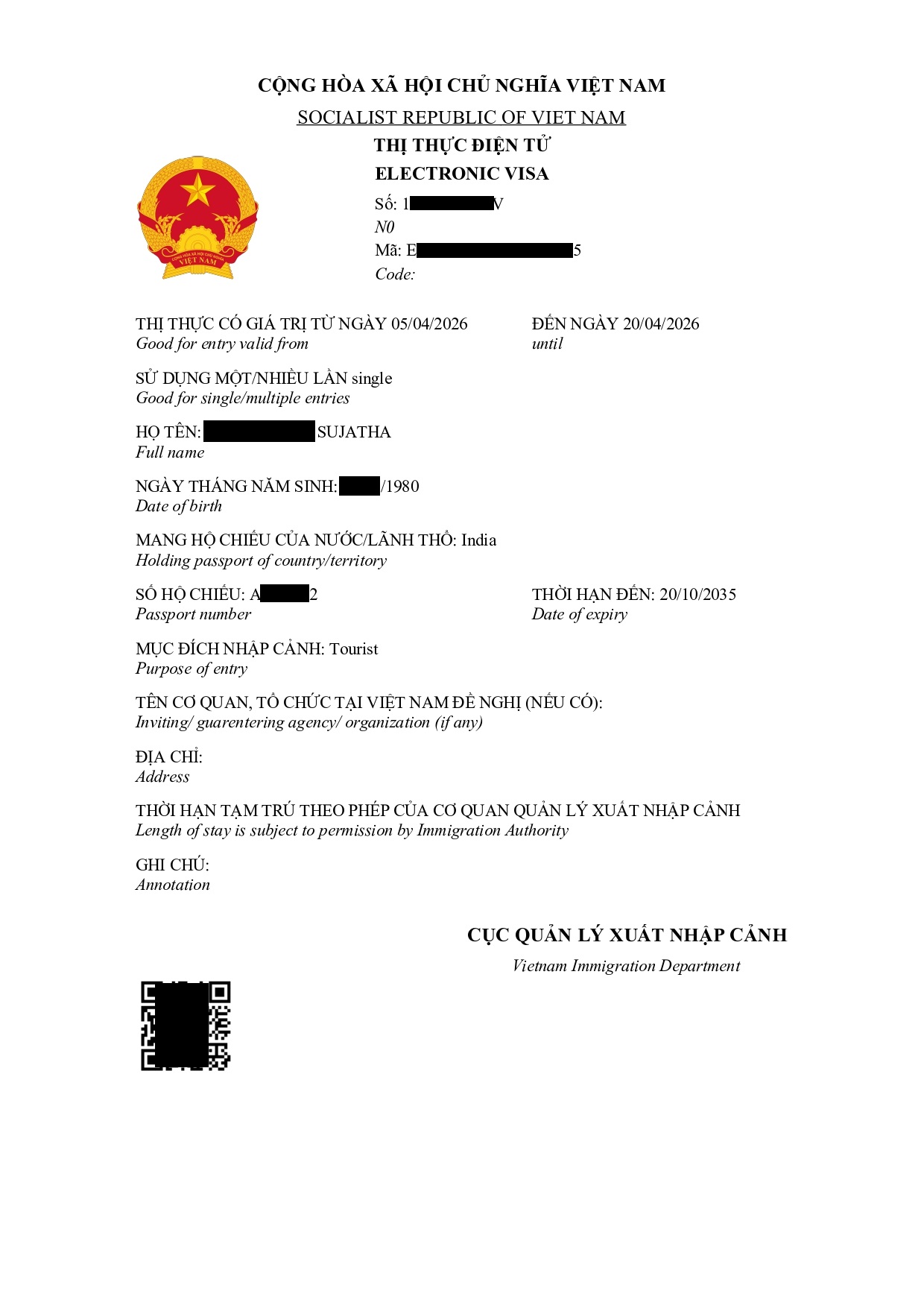 Vietnam Tourist visa success by ATSOL VISA
