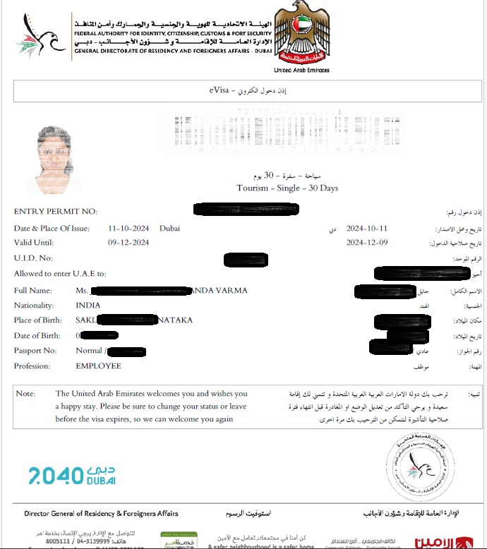 UAE DUBAI Evisa success by ATSOL VISA
